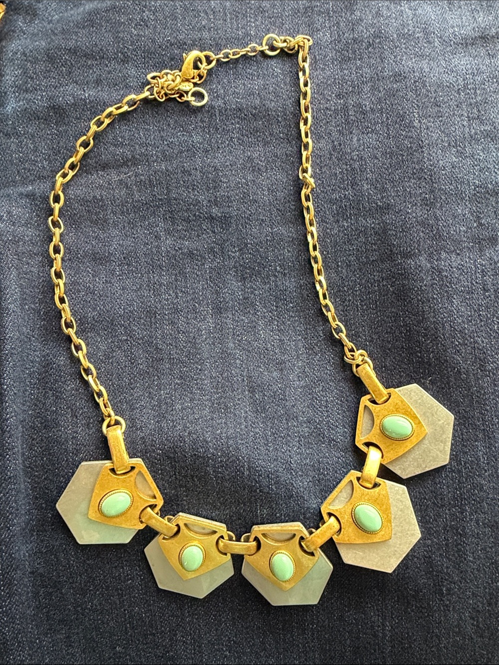 JCrew Gold-Tone Geometric Necklace with turquoise stone accents
